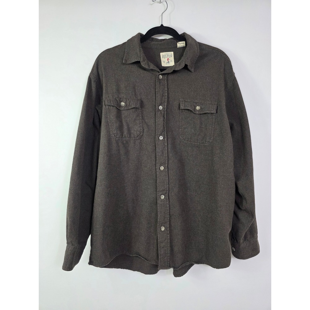 RedHead Men's XL Flannel Shirt Brown Solid Long Sleeve Cotton Button Down